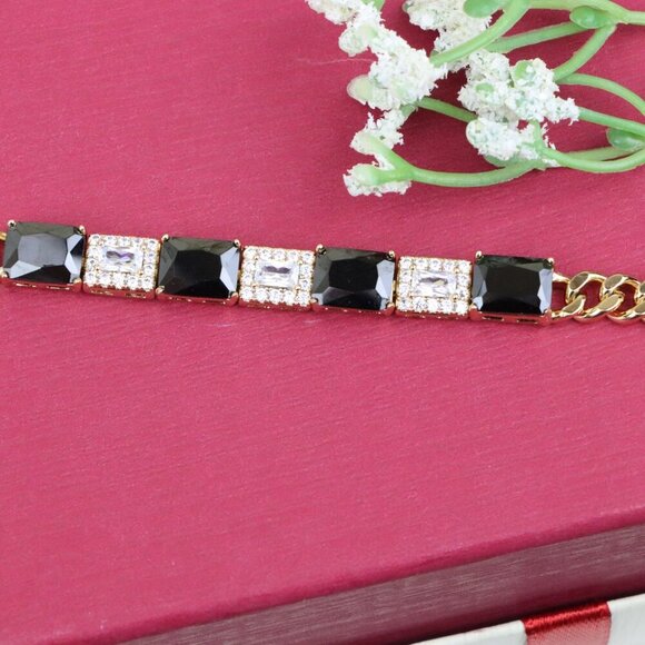 Rose Gold Bracelet with Black and White Stones, XPBL0685 - Picture 11 of 12